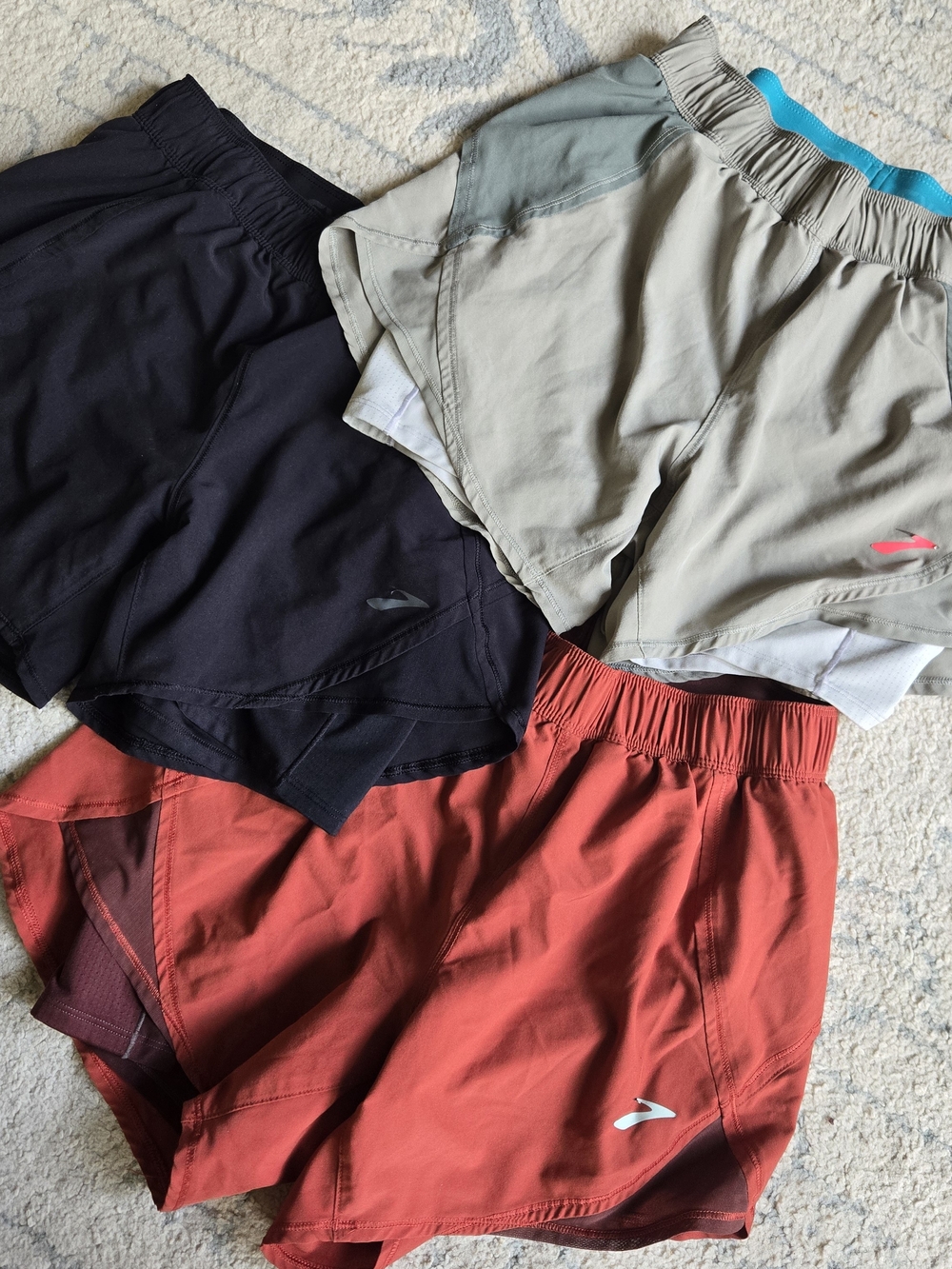 Brooks Women's Running Shorts Trio — Black, Beige, Coral Red